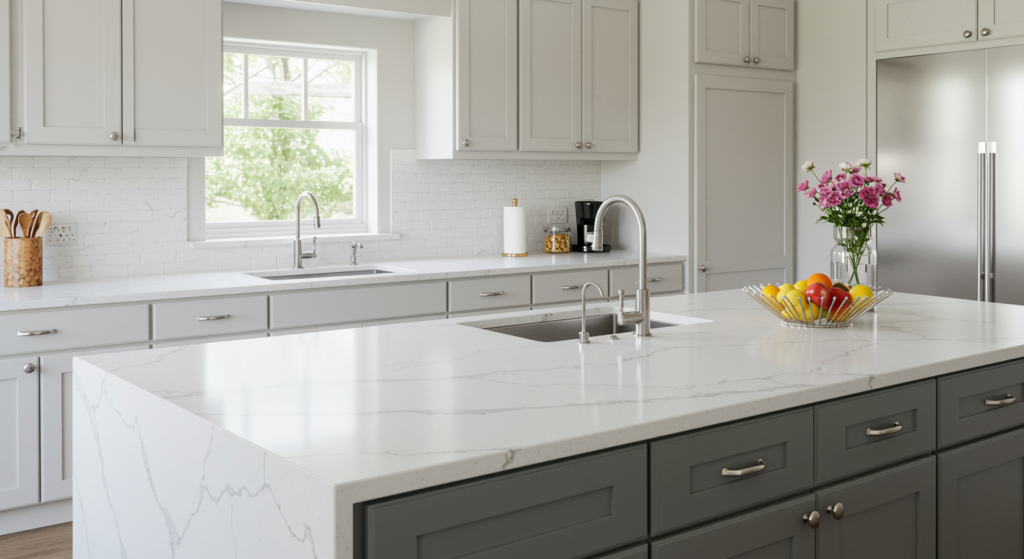 Quartz Countertops, kitchen countertop materials, home kitchen countertop choice, choosing countertops for kitchen, home kitchen countertops, options for kitchen countertops, material choice for countertops, good kitchen countertops