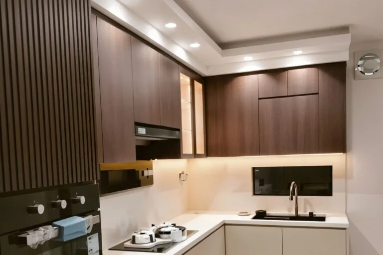 Custom solid plywood kitchen cabinet by AmpQuartz Johor