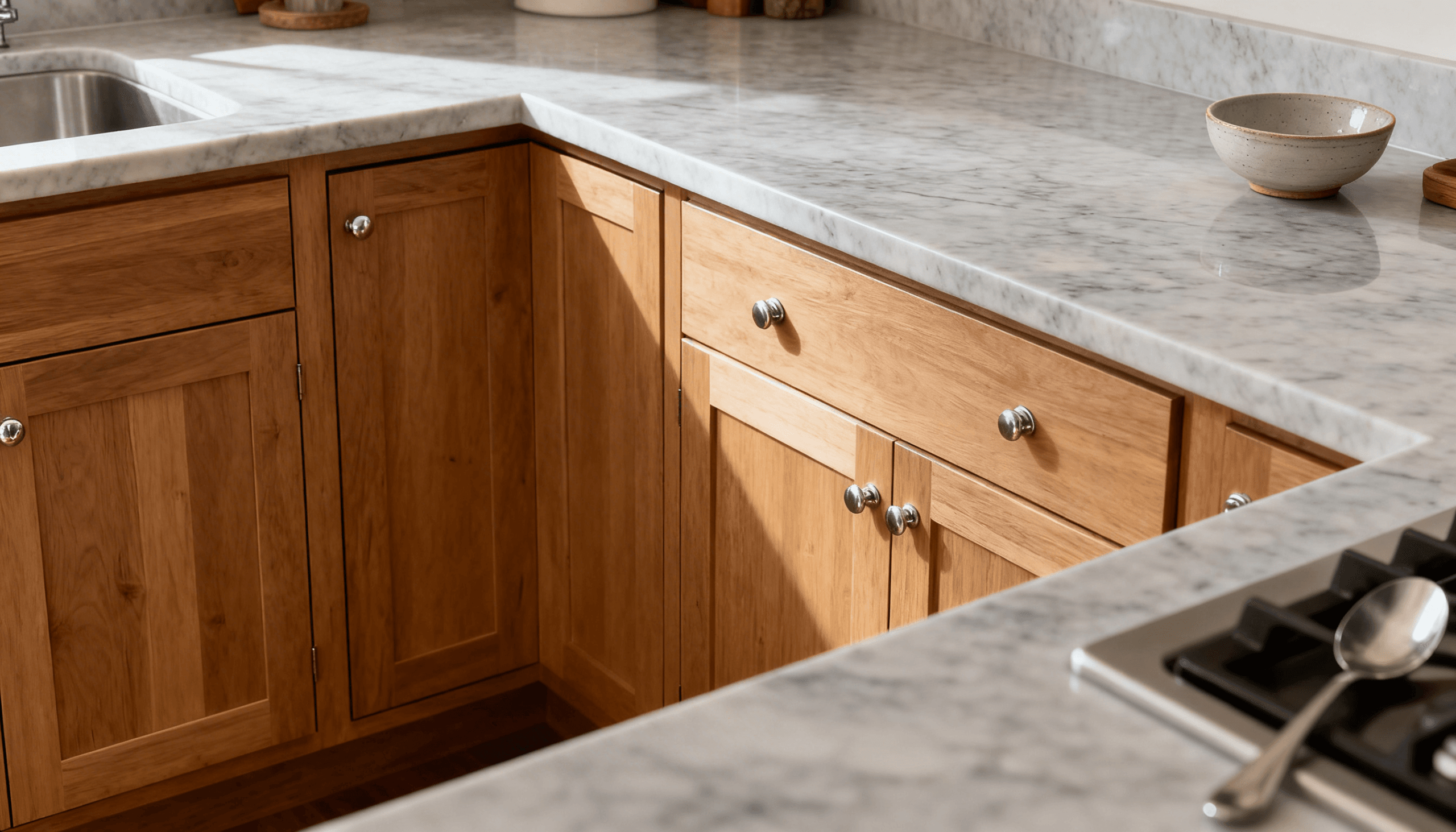 Kitchen Cabinet Johor Bahru Pairing Quartz, Home Kitchen Countertops, Home Kitchen Cabinets, Kitchen Countertops, Kitchen Cabinets, Combining Materials For Kitchens, Home Kitchen Material Options