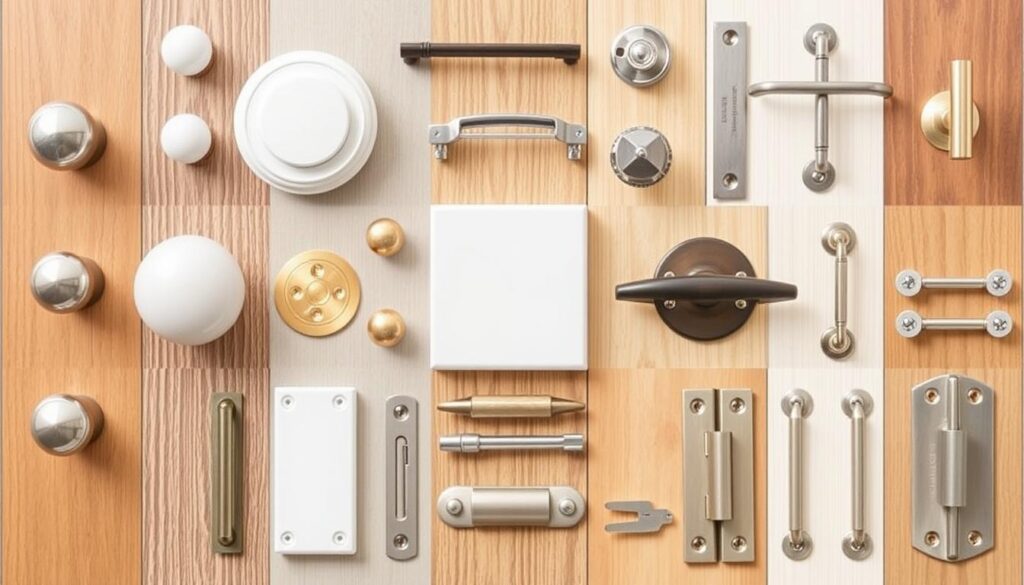 Generate An Image Of Various Kitchen Cabinet Door Hardware Options. Generate An Image Of Various Kitchen Cabinet Door Hardware Options.