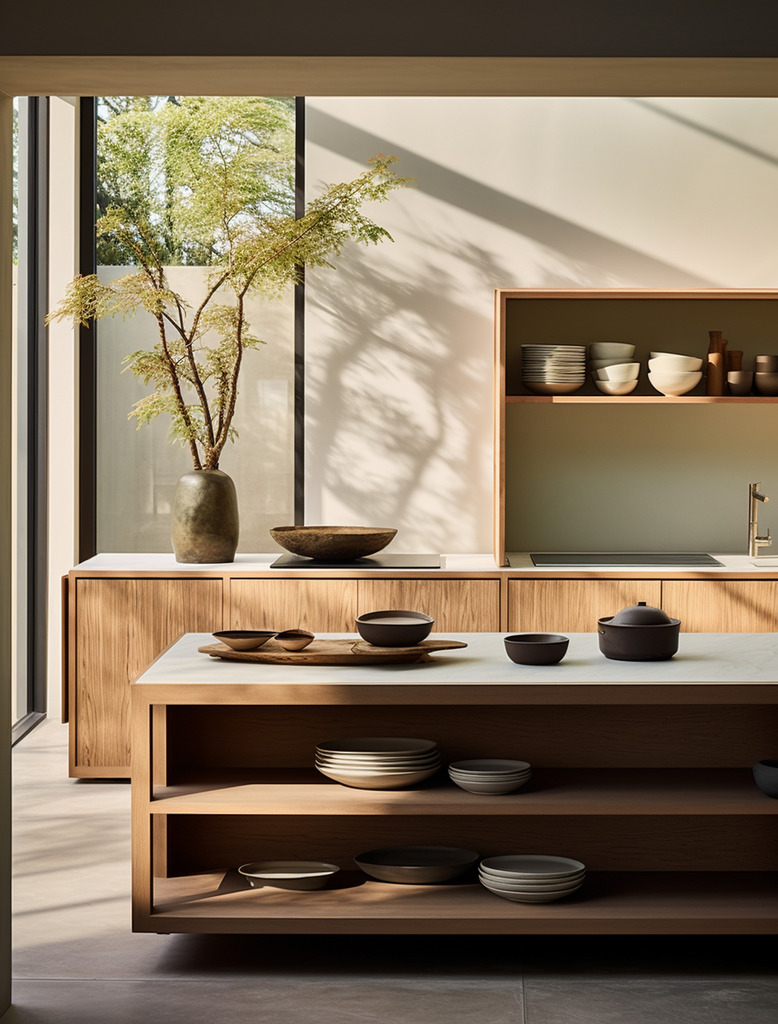 japandi indoor plants kitchen cabinet design ampquartz johor