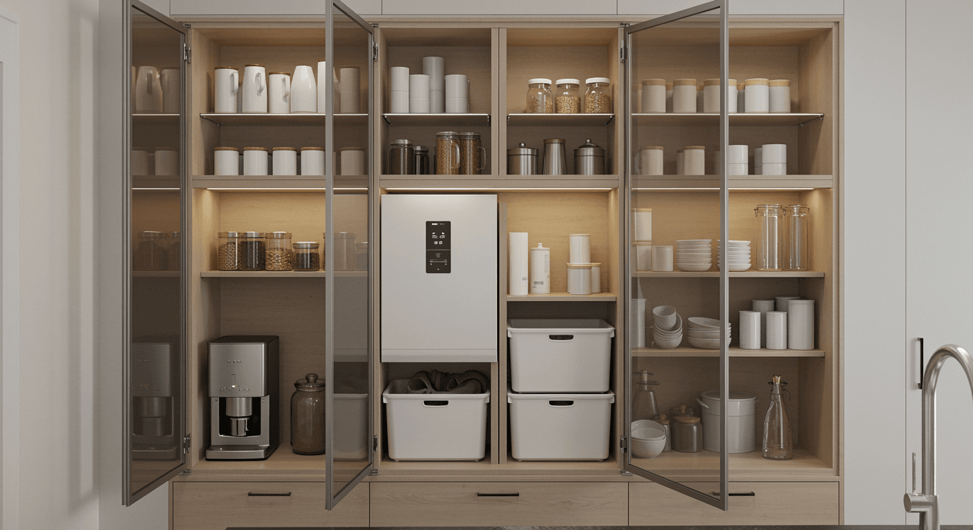 Iot Enabled Pantries, Kitchen Pantries, Kitchen Pantry Organisation, Futuristic Kitchen, Kitchen Tips, Kitchen Advancements, Kitchen Pantry Organisation, Tech For Kitchen Pantries