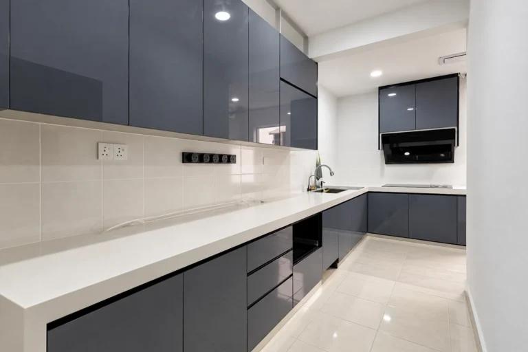 Glossy Charcoal Galley Kitchen
