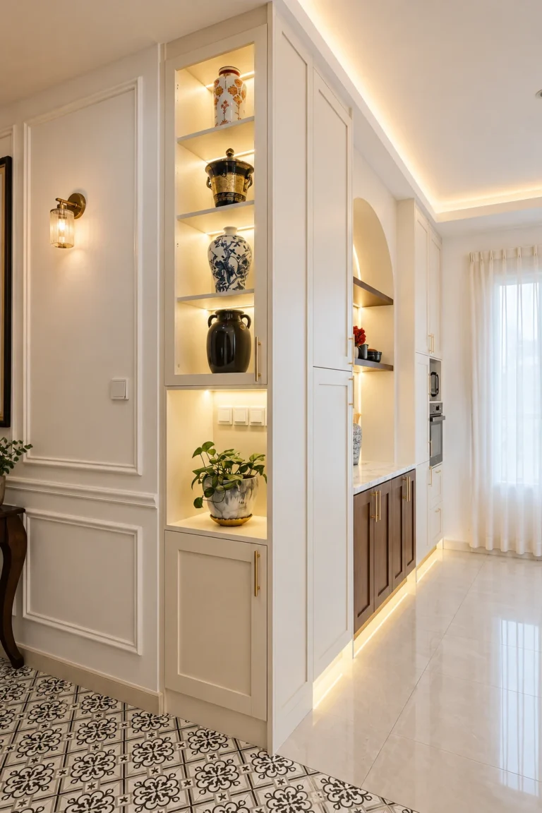 Warm Lit Luxury Cabinetry Hallway