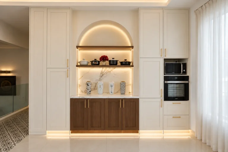 Warmly Lit Arched Kitchen Display