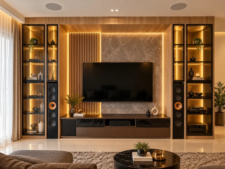 Luxurious Warm Media Wall Living Room
